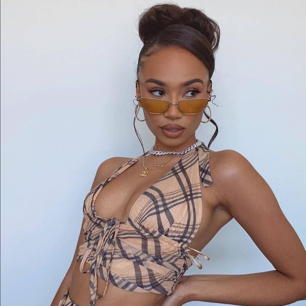 I.AM.GIA Plaid Tan Halter Crop Top